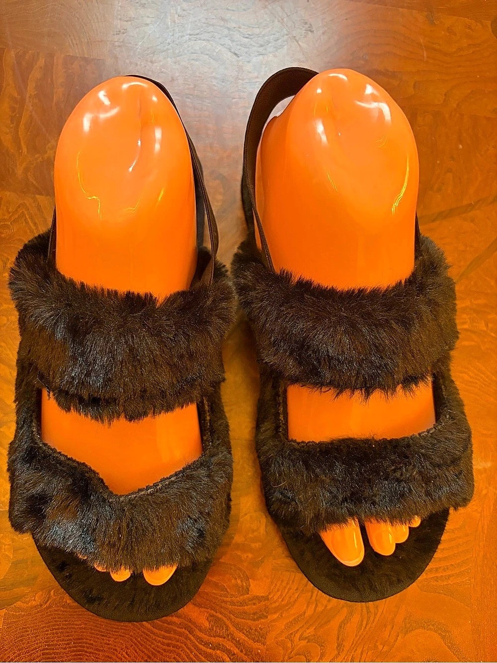 Juicy Couture Faux Fur Platform Slide Sandals with Slingback Logo Strap Slides